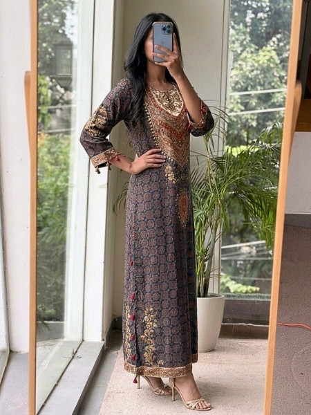 Shisha Medallion Blue Long Kurta