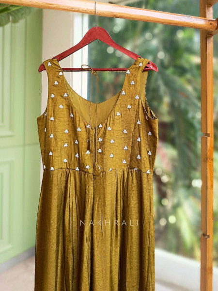 Emerald Bloom Mehendi Green Jumpsuit with Sequin & Bead Work