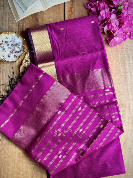 Maahishmati Purple Dark Maheshwari Saree with Zari Border