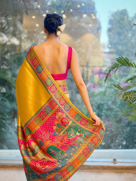 Aarunika Mustard Banarasi Silk Saree with Heritage Weave Work