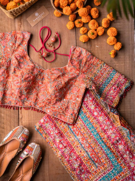 Blooming Lotus Mirror Work Saree with Readymade Blouse