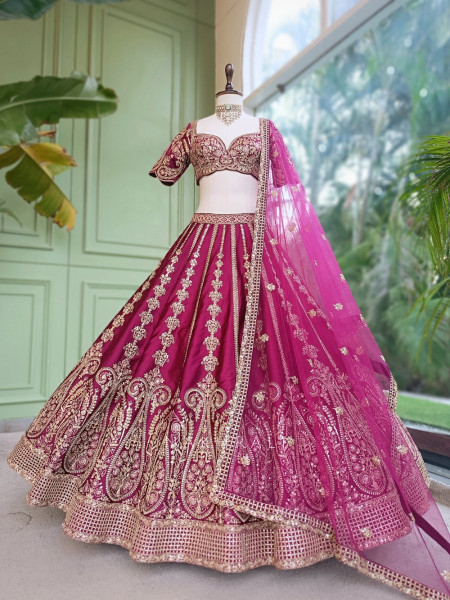 Zoyaara Paisley Magenta Silk Satin Lehenga Choli Set