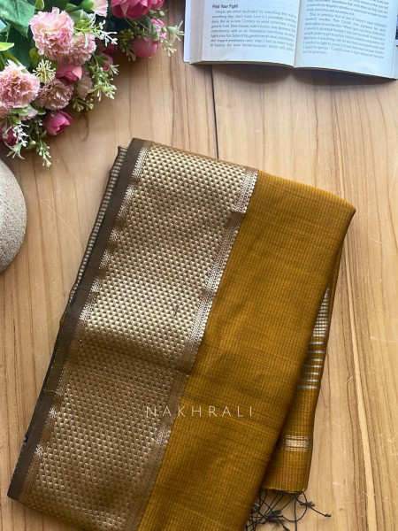 Kavini Mustard Maheshwari Saree with Zari Borderr
