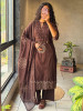Nirvani Brown Suit Set with Pintuck and Print Detail