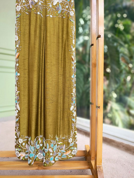 Emerald Bloom Mehendi Green Jumpsuit with Sequin & Bead Work