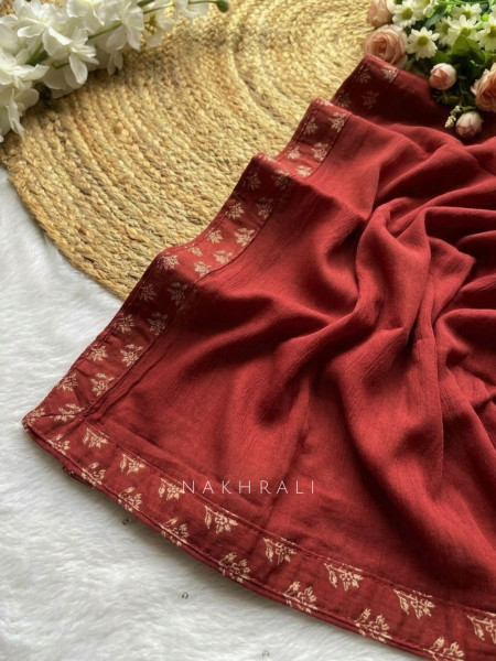 Kirtima Red Cotton Dress Material with Block Print