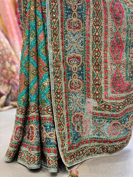 Alankar Rama Green Saree with Embroidery Sequin and Mirror Work