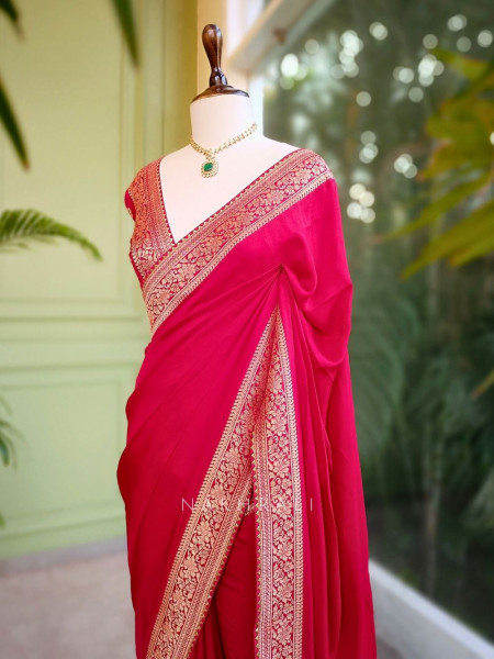 Raga Red Silk Saree with Brocade Motifs