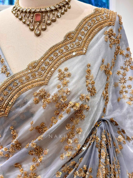 Vanilla Hues Blue Saree With Running Blouse