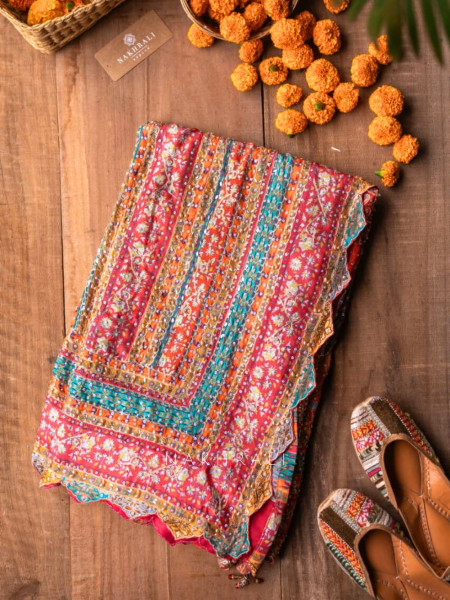 Blooming Lotus Mirror Work Saree with Readymade Blouse