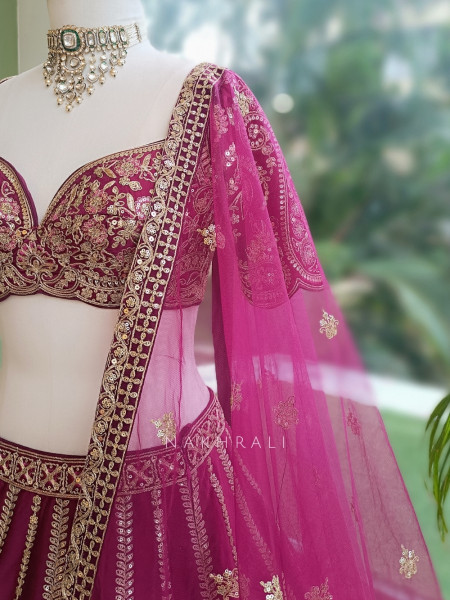 Zoyaara Paisley Magenta Silk Satin Lehenga Choli Set