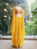 Mustard Luxe Crop Top Drape Skirt Set with Jacket