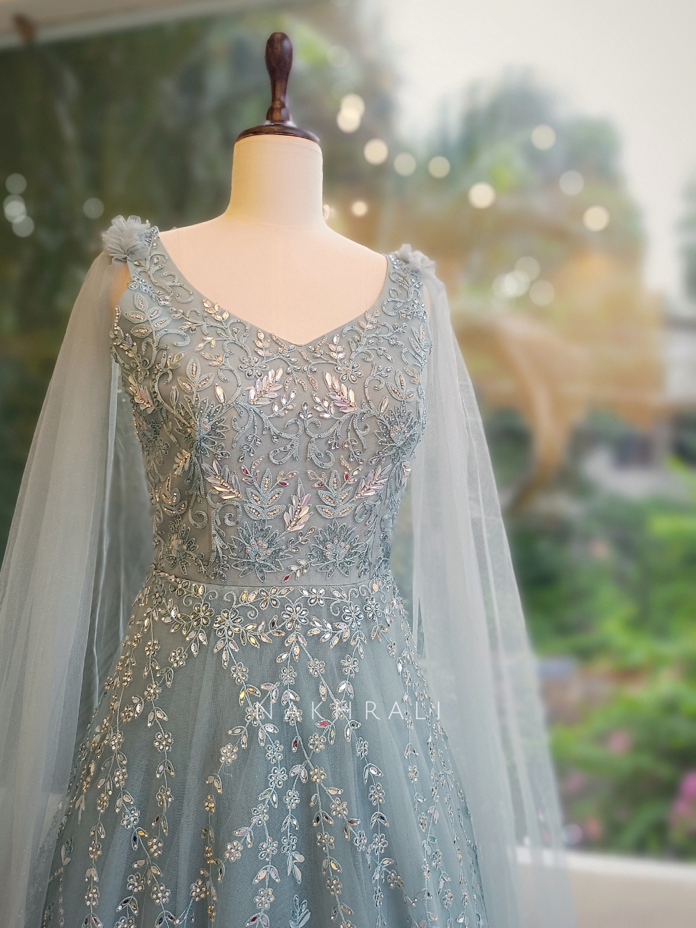 Frostelle Sapphire Blue Gown with Sequin and Beads Work Frostelle Sapphire Blue Gown with Sequin and Beads Work