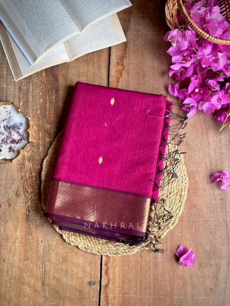 Maahishmati Wine Maheshwari Saree with Zari Border