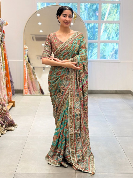 Alankar Rama Green Saree with Embroidery Sequin and Mirror Work