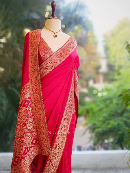 Raga Red Silk Saree with Brocade Motifs
