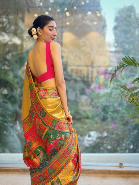 Aarunika Mustard Banarasi Silk Saree with Heritage Weave Work