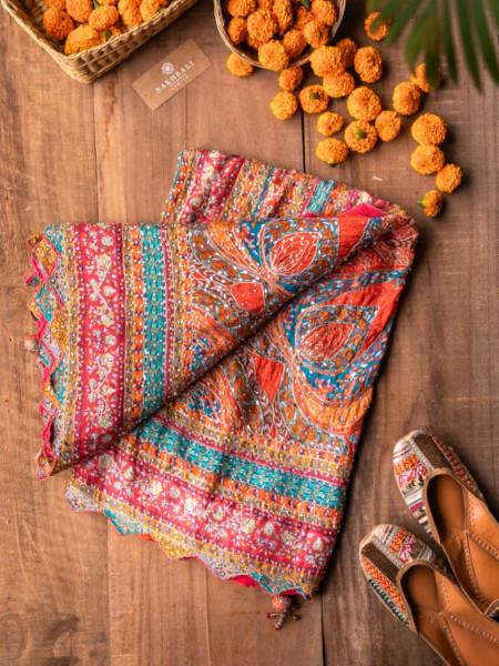 Blooming Lotus Mirror Work Saree with Readymade Blouse