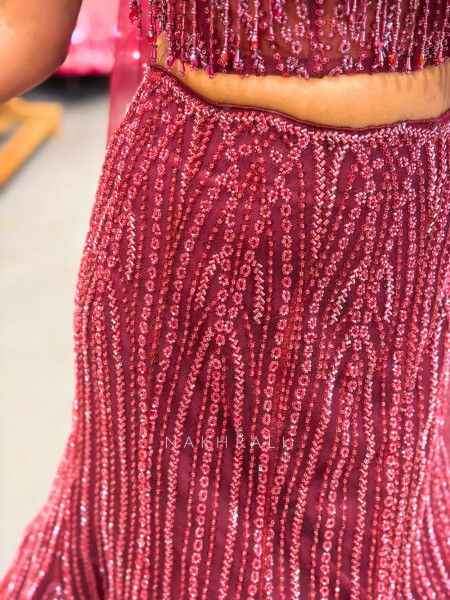 Velvetique Wine Corset Mermaid Lehenga