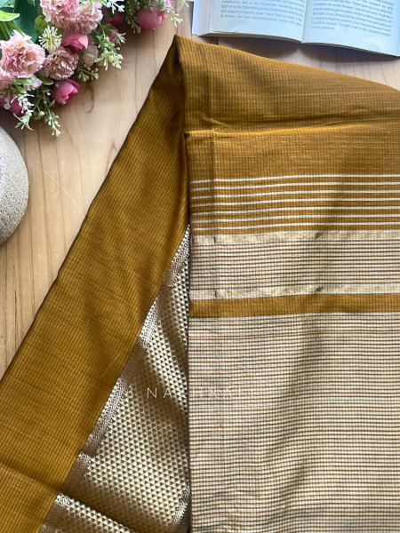 Kavini Mustard Maheshwari Saree with Zari Borderr