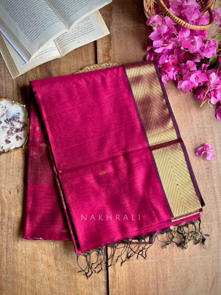 Maahishmati Wine Maheshwari Saree with Zari Border