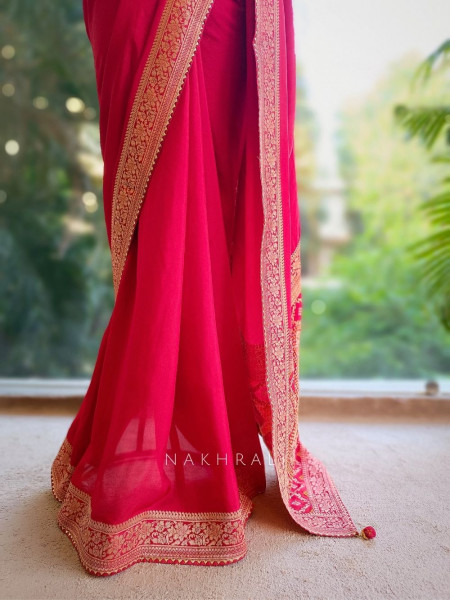 Raga Red Silk Saree with Brocade Motifs