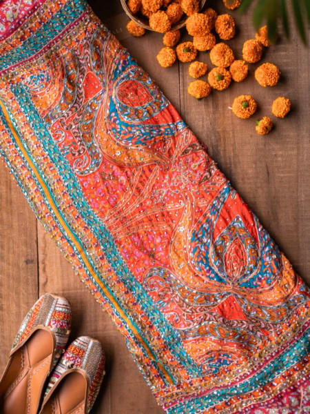 Blooming Lotus Mirror Work Saree with Readymade Blouse