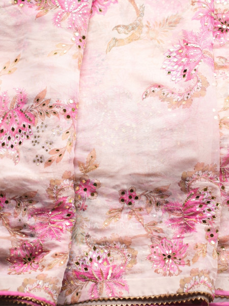 Petal Gleam Pink Floral Silk Organza Saree