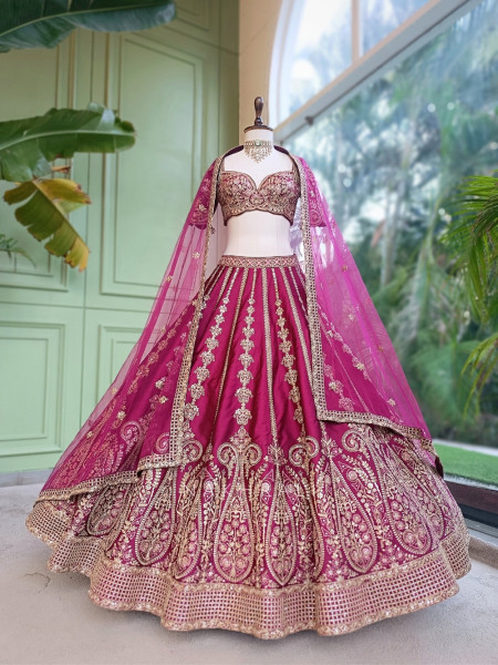 Zoyaara Paisley Magenta Silk Satin Lehenga Choli Set