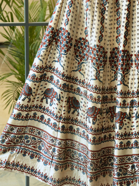 Jhoom White Modal Silk Ajrakh Skirt – Nature’s Bloom