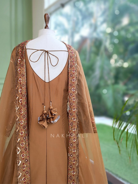 Imperial Blossom Brown Silk Blend Anarkali Suit Set