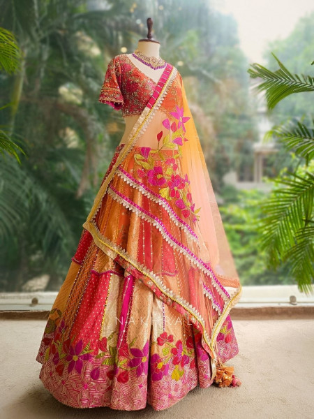 Tarang Multicolor Silk Patchwork Lehenga Set with Embroidery