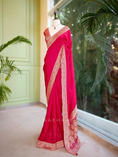 Raga Red Silk Saree with Brocade Motifs