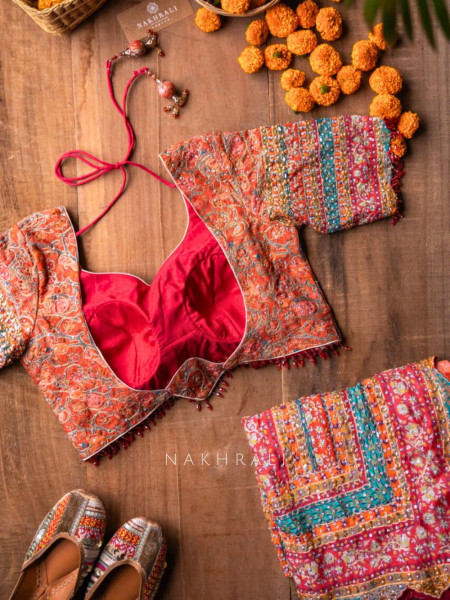 Blooming Lotus Mirror Work Saree with Readymade Blouse