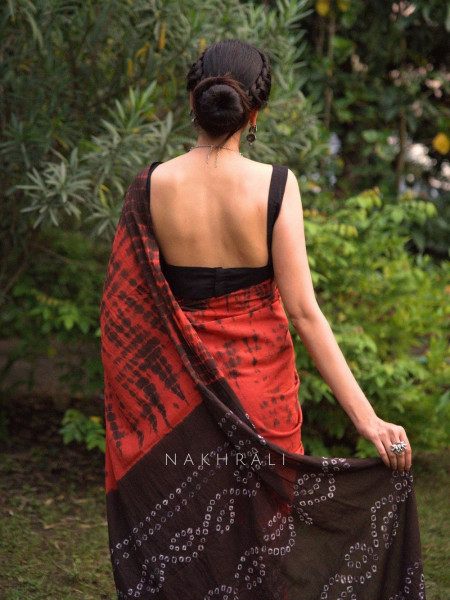 Riva Red & Pink Tie-Dye Saree