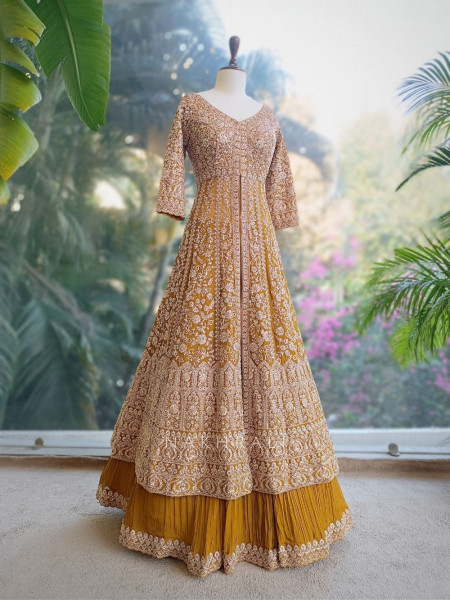 Noorvi Mustard Lehenga with Zari & Mirror Work
