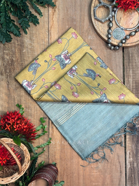 Chitrawali Yellow Tussar Silk Saree with Pichwai Art