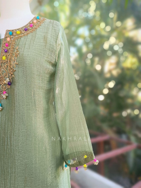 Meherza Green Embroidered Kurta Sharara Set with Dupatta