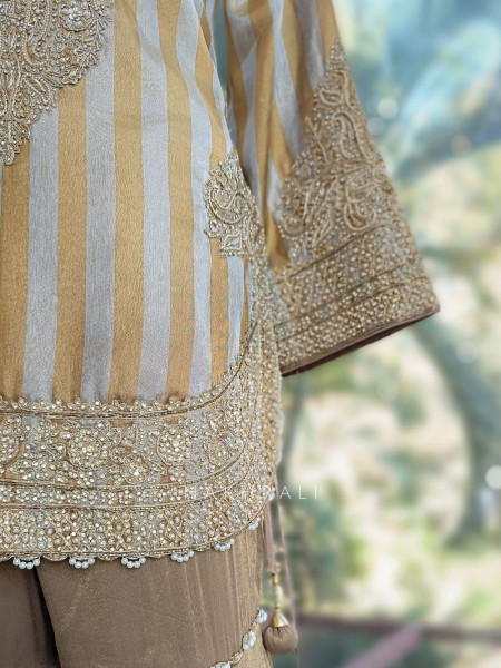 Swarn Lata Brown Suit Set with Zari and Beads Work