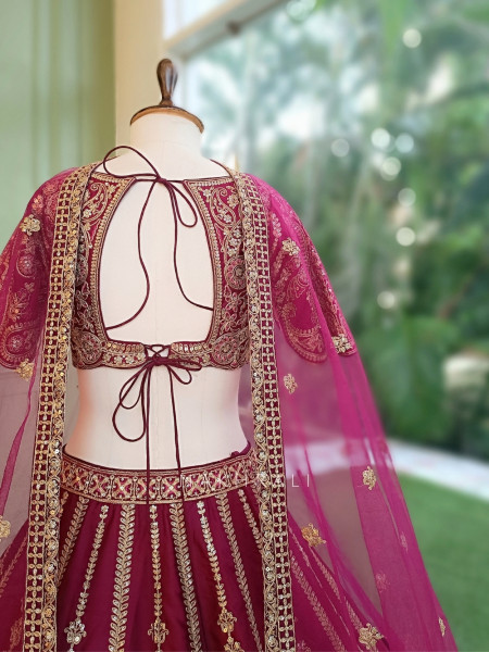 Zoyaara Paisley Magenta Silk Satin Lehenga Choli Set