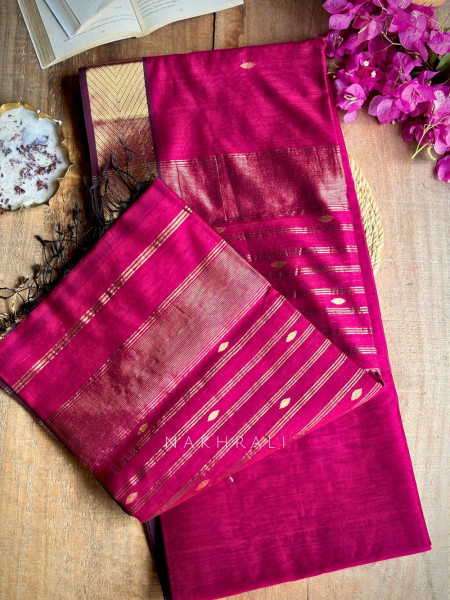 Maahishmati Wine Maheshwari Saree with Zari Border