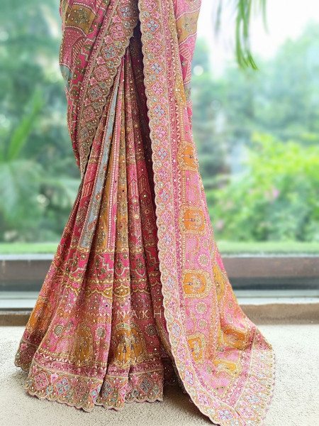 Abhlasha Pink Printed Saree with Readymade Blouse