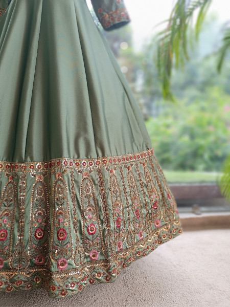 Imperial Blossom Green Silk Blend Anarkali Suit Set