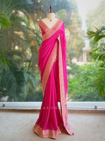 Raga Magenta Silk Saree with Brocade Motifs