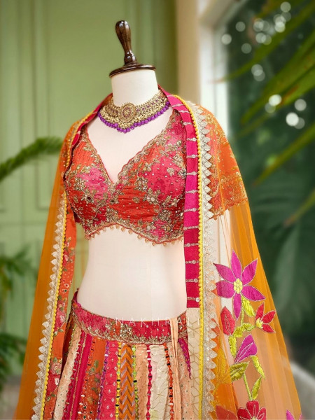 Tarang Multicolor Silk Patchwork Lehenga Set with Embroidery