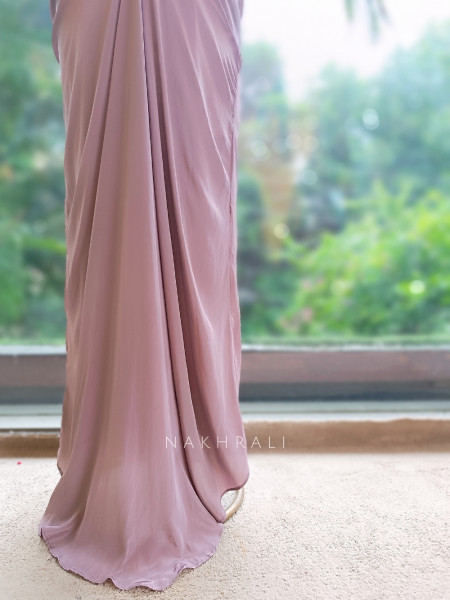 Shimmer Glow Dusty Mauve Crop Top Skirt Set With Sequin Corset & Ruffle Cape Detail