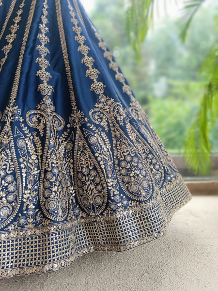 Zoyaara Paisley Blue Silk Satin Lehenga Choli Set