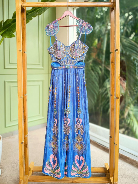 Celestia Blue Jumpsuit with Sequin & Bead Embroidery