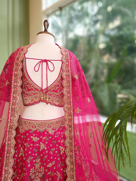 Dastaan Magenta Raw Silk Bridal Lehenga