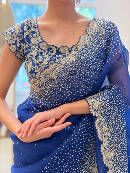 Noorwyn Royal Blue Saree with Cut Dana Sequin Work